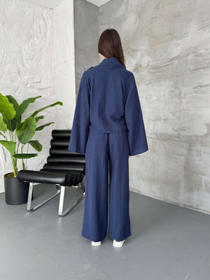 Lacivert Dokulu Kimono