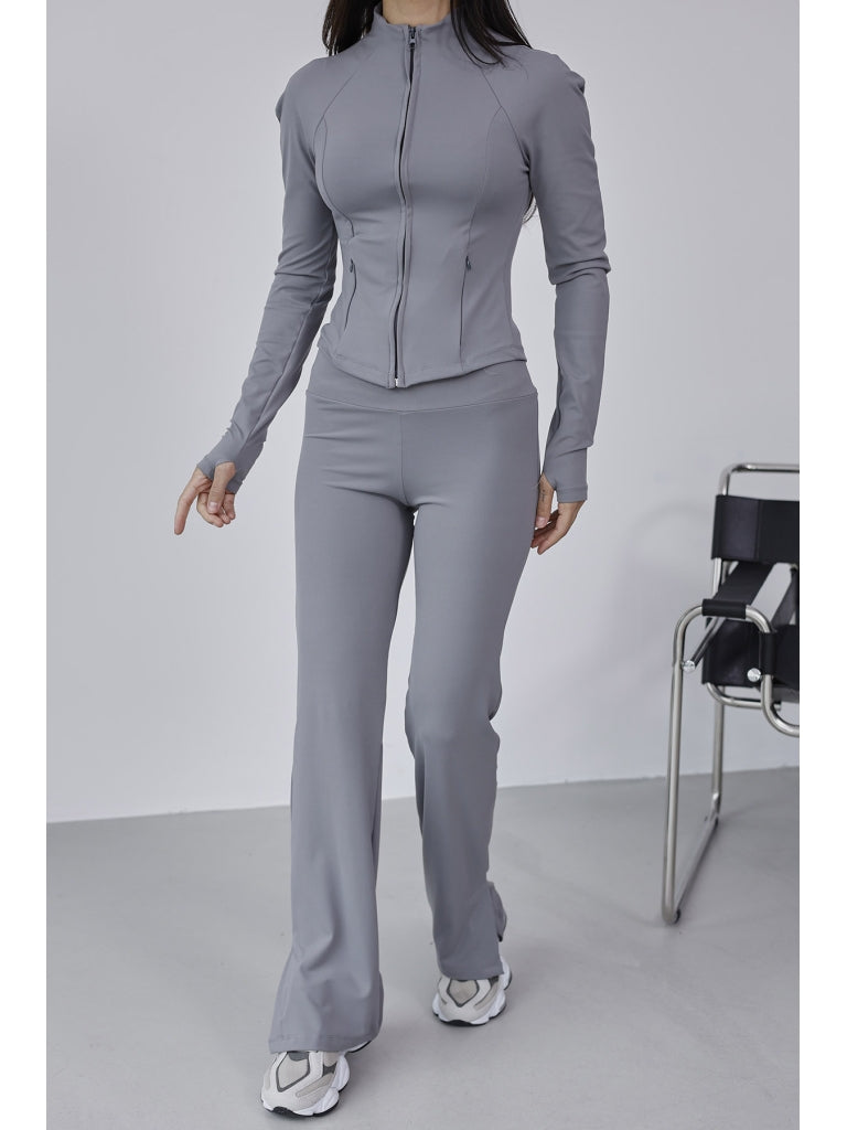 Gri Parmak Geçirme Detaylı Tayt Takım 4063-Gri