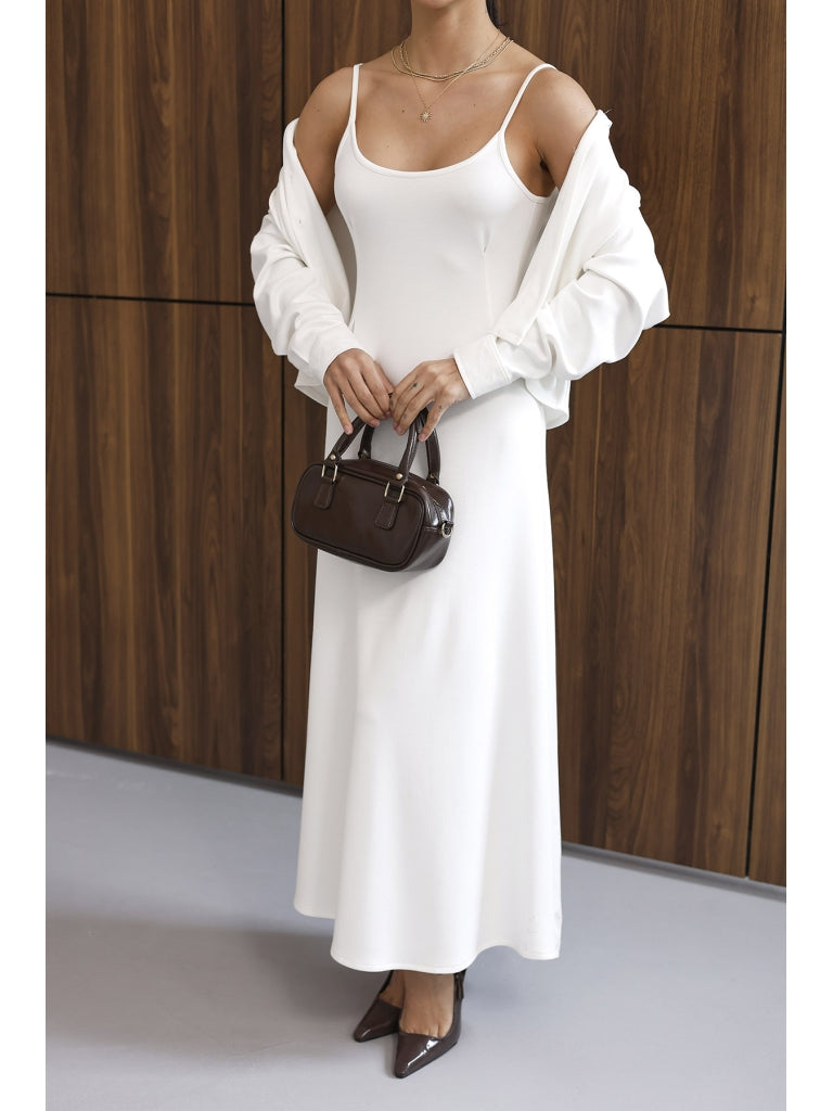 Beyaz Gömlek Elbise Modal Takım 4103-Beyaz