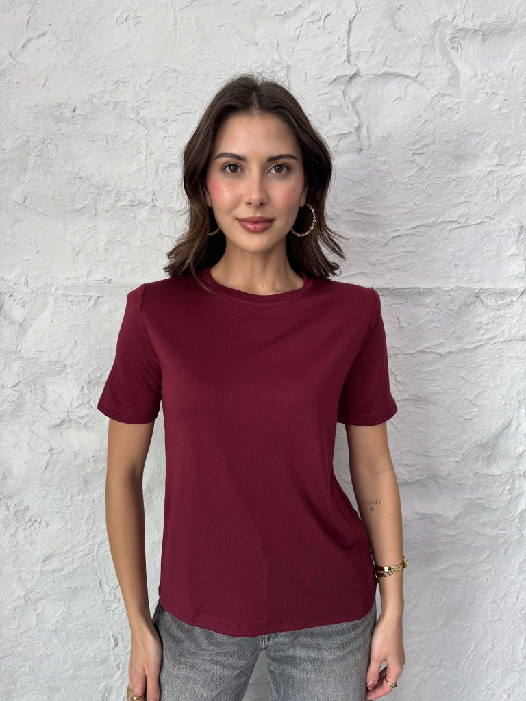Bordo Vatkalı Modal Tshirt