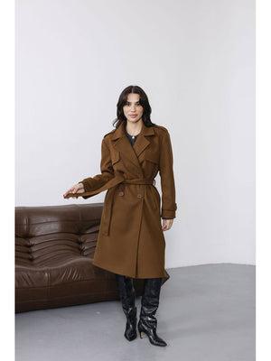 Kahve Omuzu Düğmeli Premium Kaban T-20013-Kahve
