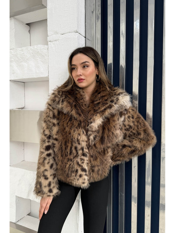 Leopar Desenli Suni Kürk Kaban 250725