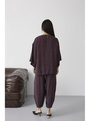 Mürdüm Tek Düğmeli Bluz Pantolon Takım 51189-Mürdüm