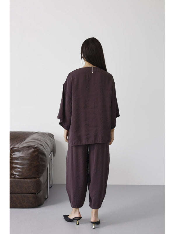Mürdüm Tek Düğmeli Bluz Pantolon Takım 51189-Mürdüm