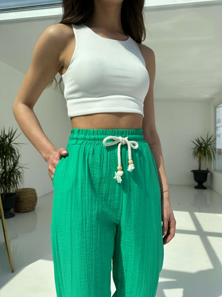 Yeşil Paça Pilili Pantolon