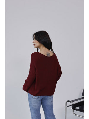 Dilvin Bordo Kayık Yaka Merserize Kazak 10804-Bordo