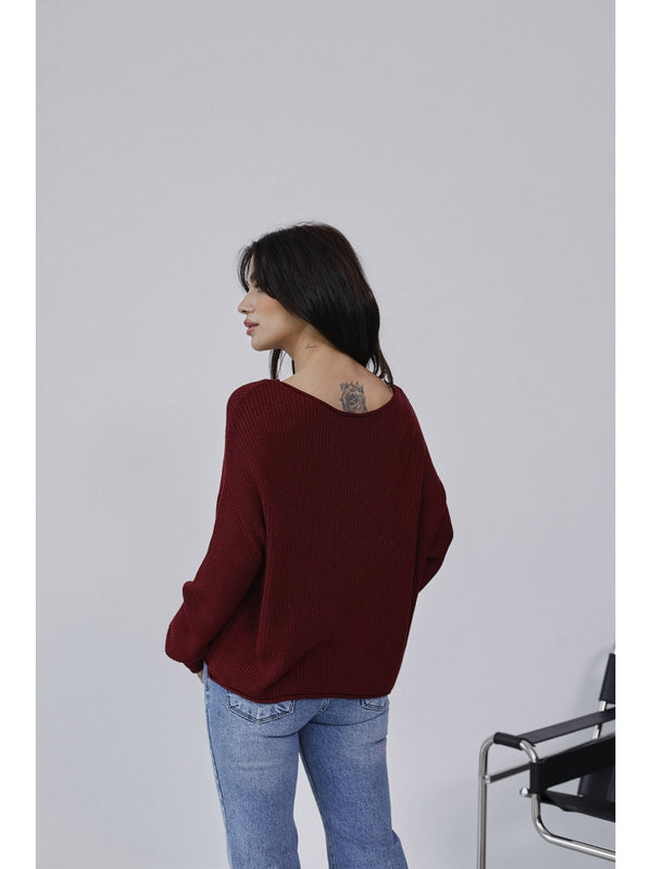 Dilvin Bordo Kayık Yaka Merserize Kazak 10804-Bordo