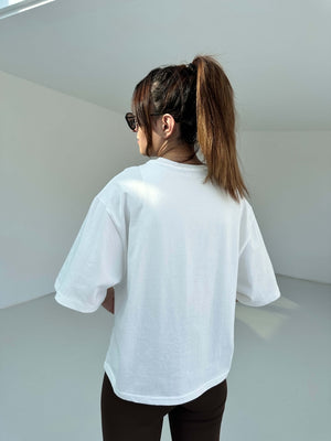 Beyaz Kaplan Nakışlı Premium Tshirt