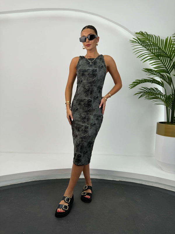 Antrasit Batik Desen Body Elbise