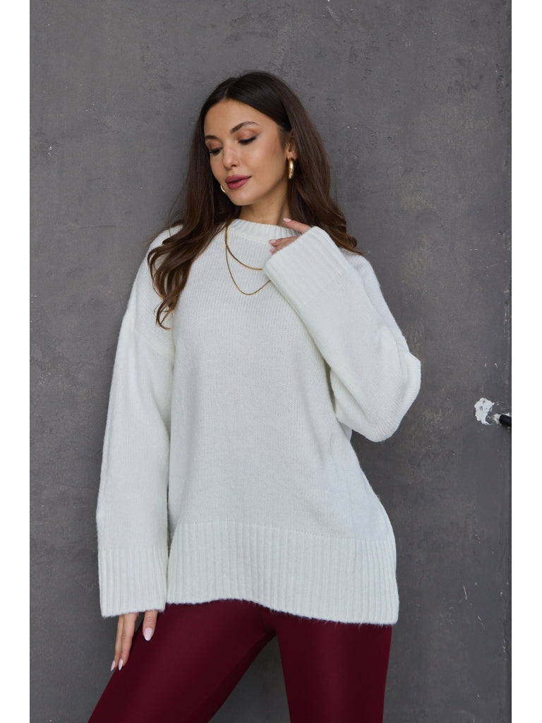Ekru Bisiklet Yaka Oversize Kazak