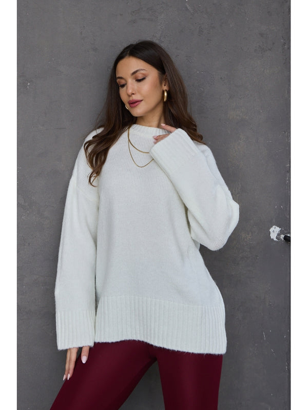 Ekru Bisiklet Yaka Oversize Kazak