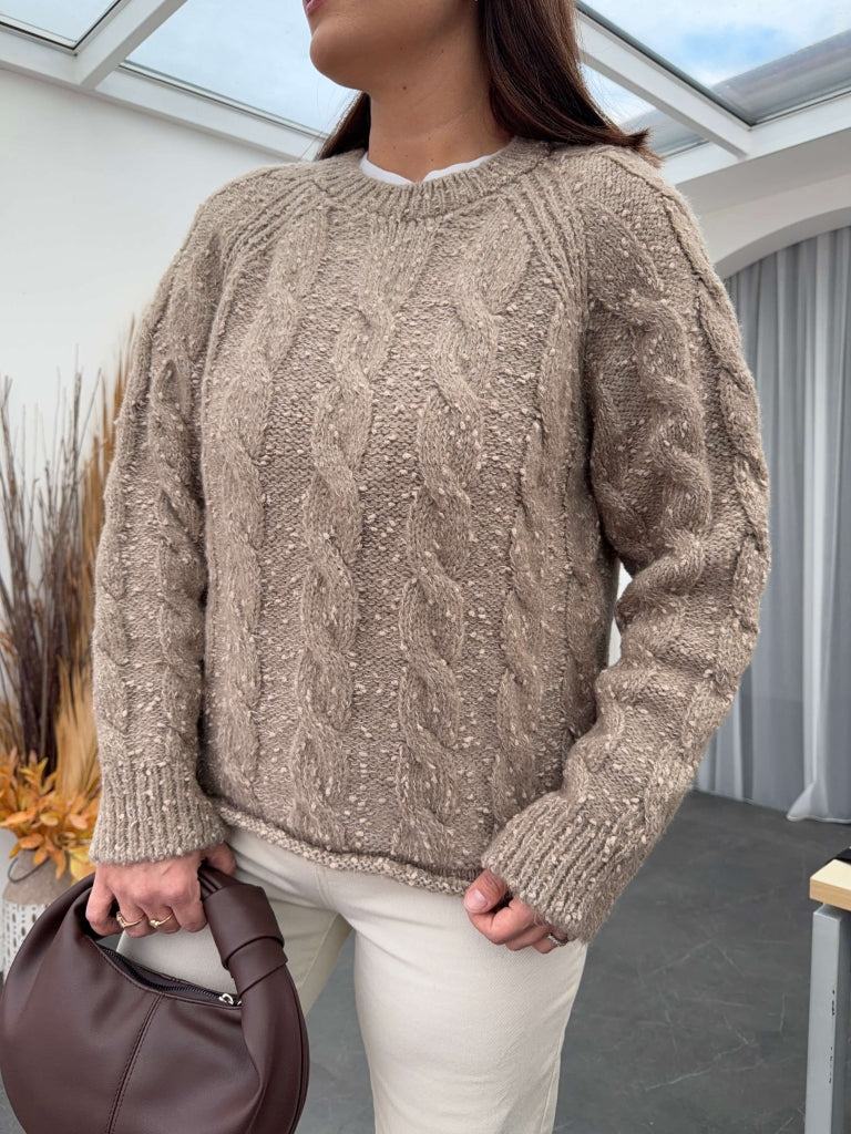 Vizon Saç Örgülü Kırışmalı Triko EY2584-VİZON