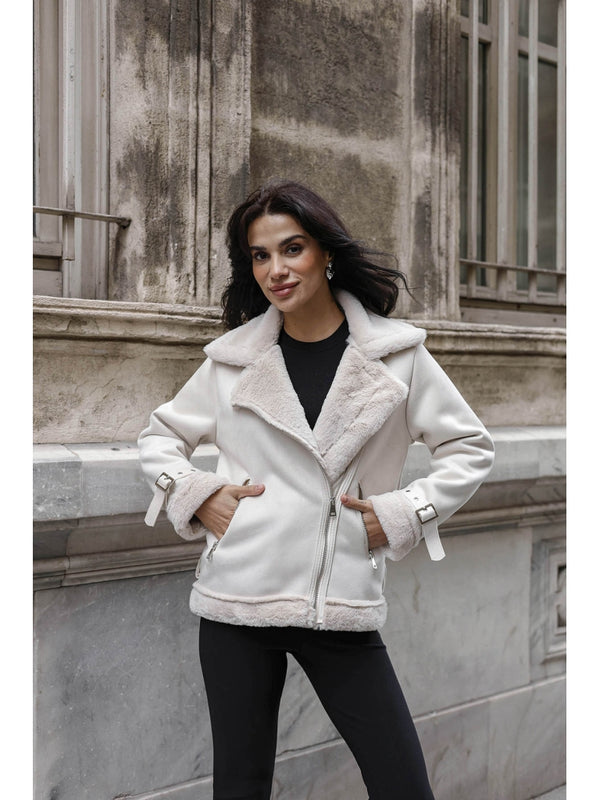 Taş Kürk Detaylı Nubuk Mont AK2292-Taş