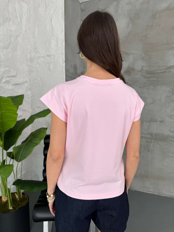 Pembe Ay Kol Basic Tshirt