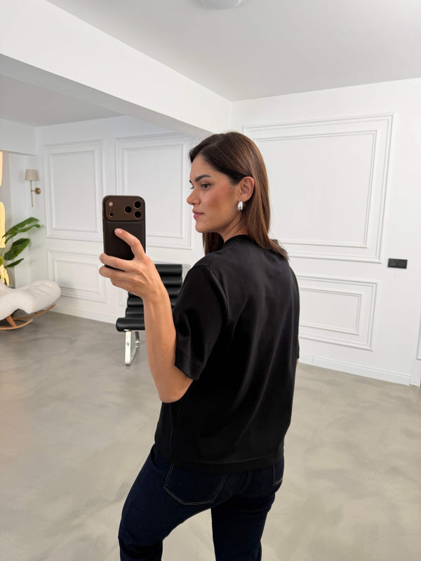 Siyah Bisiklet Yaka Basıc Tshirt 6597-Siyah