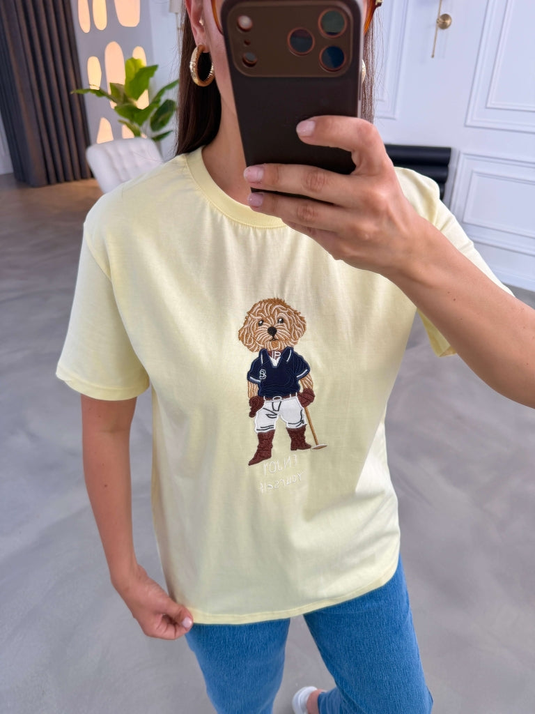 Sarı Hayvan Nakışlı Tshirt 11825-Sarı