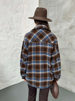 Kahverengi Cep Detaylı Ekose Ceket EY6055