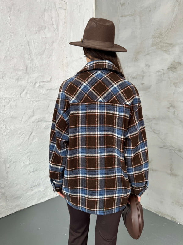 Kahverengi Cep Detaylı Ekose Ceket EY6055