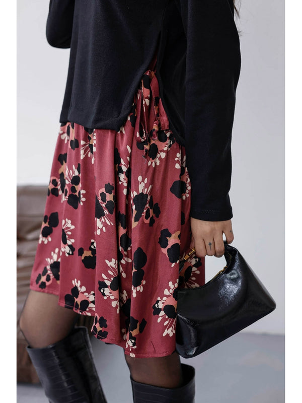 Bordo  Eteği Saten Yandan Bağlamalı Elbise EY27238-BORDO