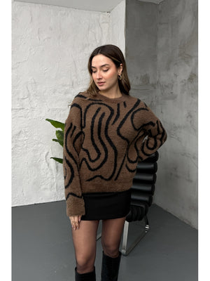 Kahverengi Zebra Desen Yumoş Kazak EY2828-Kahverengi