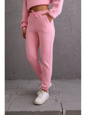 Pembe Beli Bağcıklı Jogger Eşofman