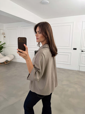 Vizon Oversize Keten Gömlek 4982-Vizon