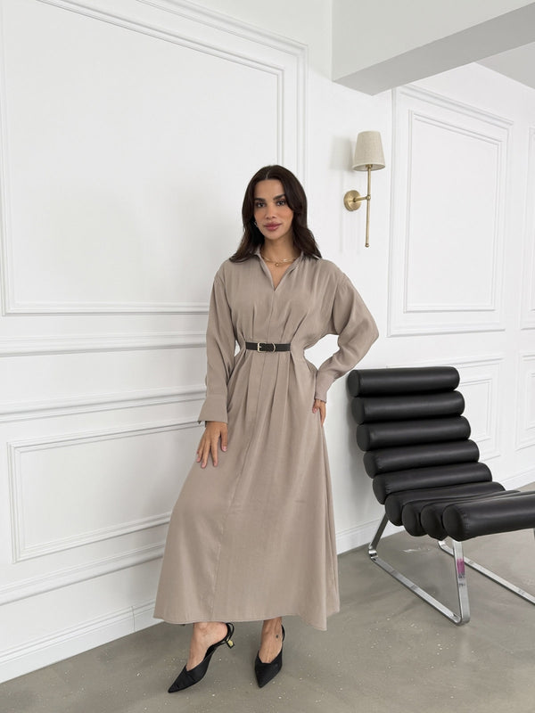 Vizon Kendinden Kemerli Tensel Elbise 3397-Vizon