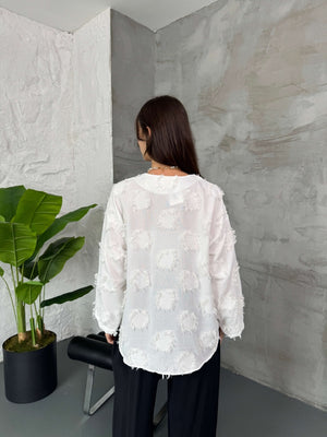 Beyaz Püsküllü Kimono