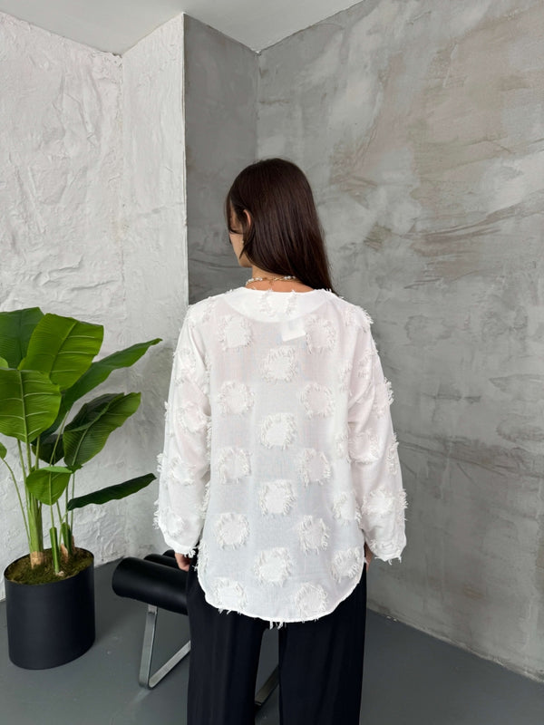 Beyaz Püsküllü Kimono