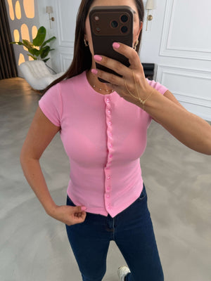 Pembe Fitilli Likralı Bluz 10905-Pembe