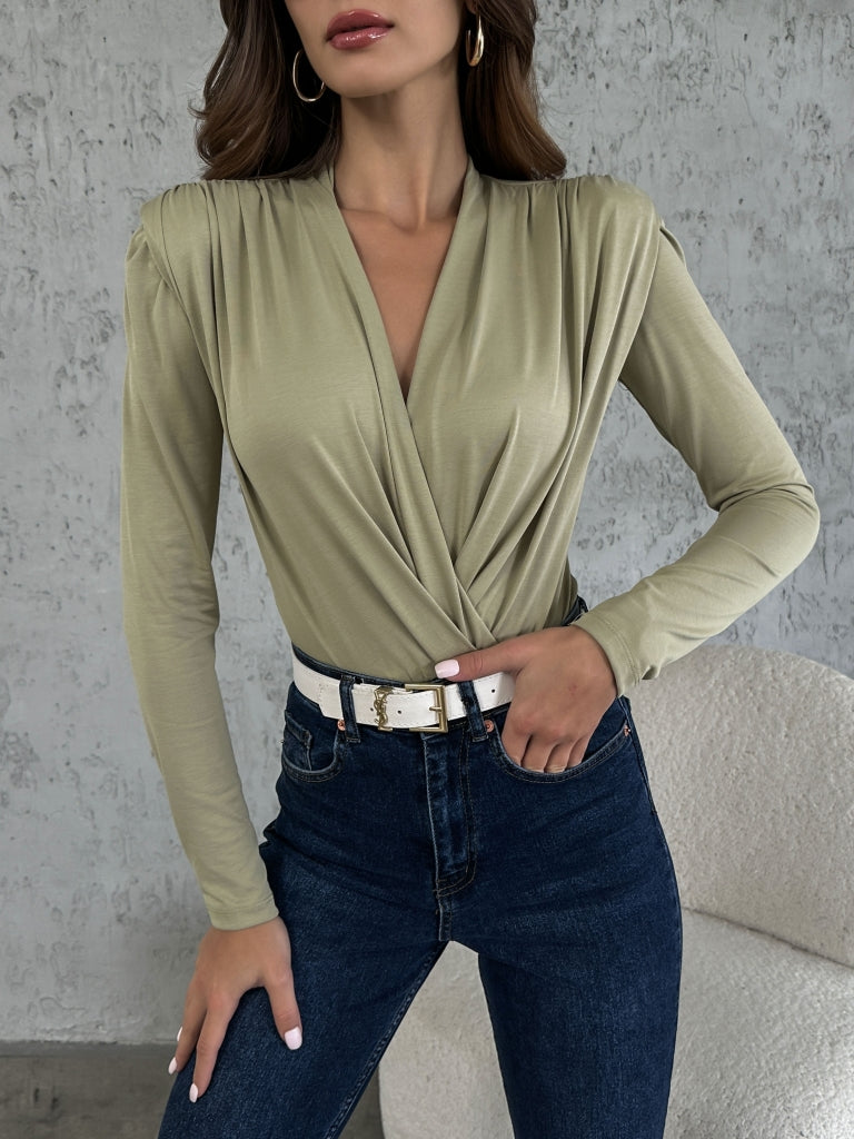 Haki Vatkalı Modal Bodysuit Bluz