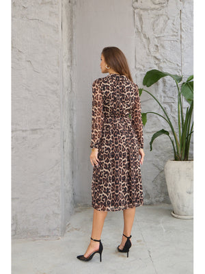 Leopar Desen Şifon Gömlek Elbise
