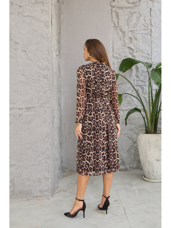 Leopar Desen Şifon Gömlek Elbise