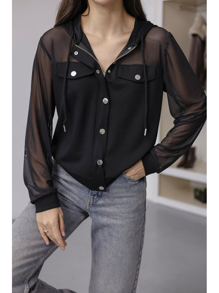 Siyah Transparan Kollu Sweat 4226-Siyah