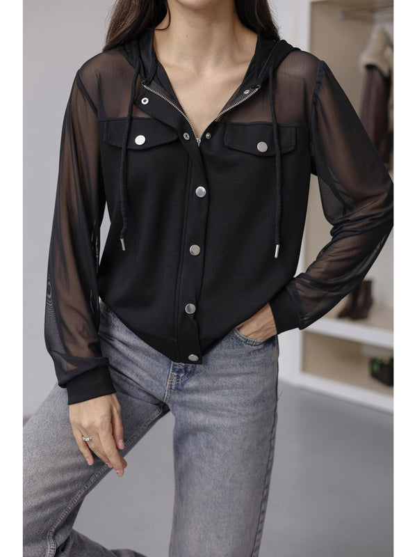 Siyah Transparan Kollu Sweat 4226-Siyah