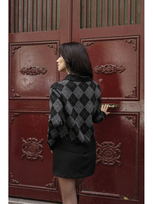 Siyah Sim Detaylı Atkılı Triko Kazak 2620-Siyah