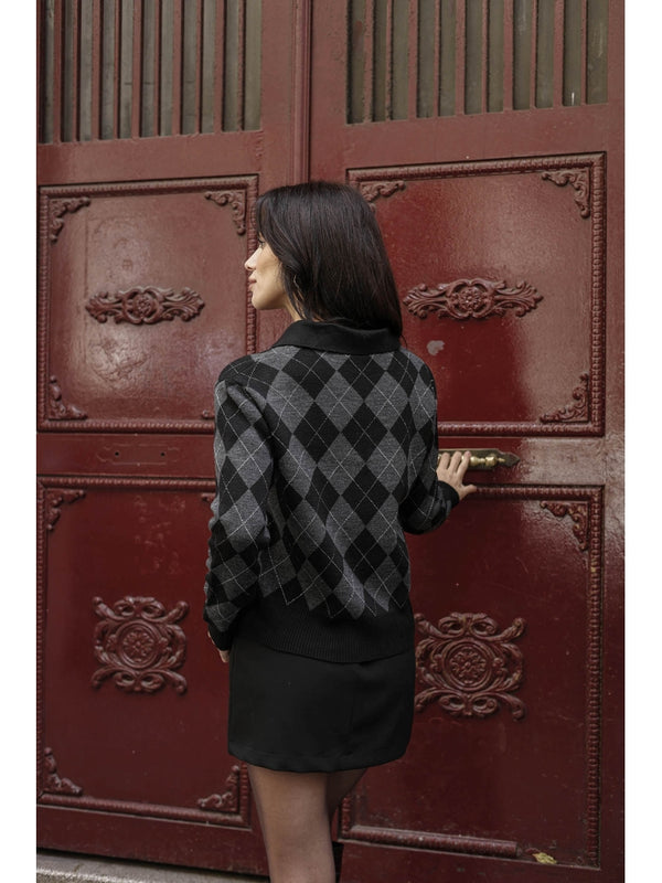 Siyah Sim Detaylı Atkılı Triko Kazak 2620-Siyah