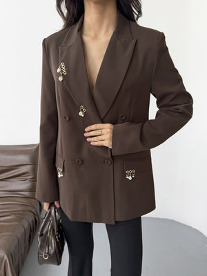 Kahve Küpeli Blazer Ceket 580756-Kahve