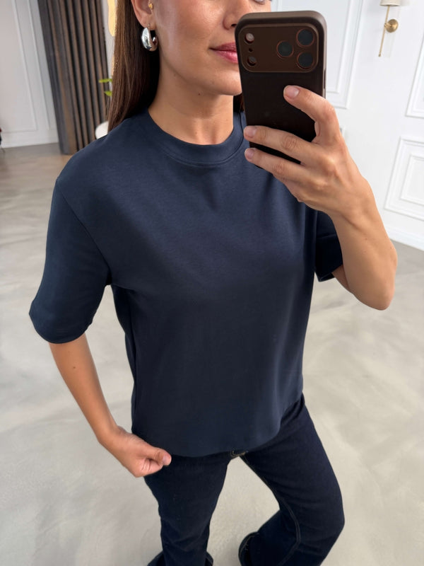 Lacivert Bisiklet Yaka Basıc Tshirt 6597-Lacivert