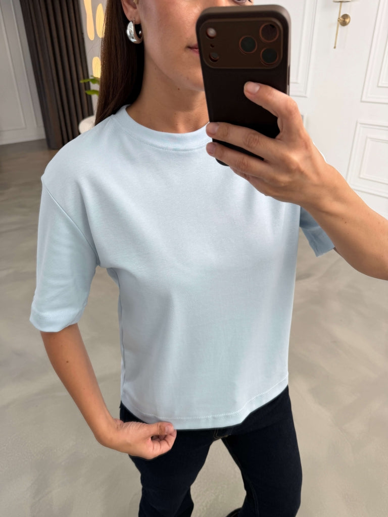 Bebe Mavi Bisiklet Yaka Basıc Tshirt 6597-Bebe Mavi