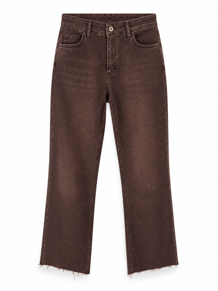 Kahverengi Kesik Paça Likralı Mom Jean 3047-Kahverengi