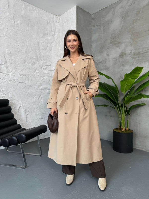 Camel Kuşaklı Maxi Trenç