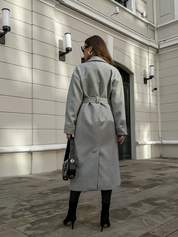 Gri Şal Yaka Premium Kaban 20071-GRİ