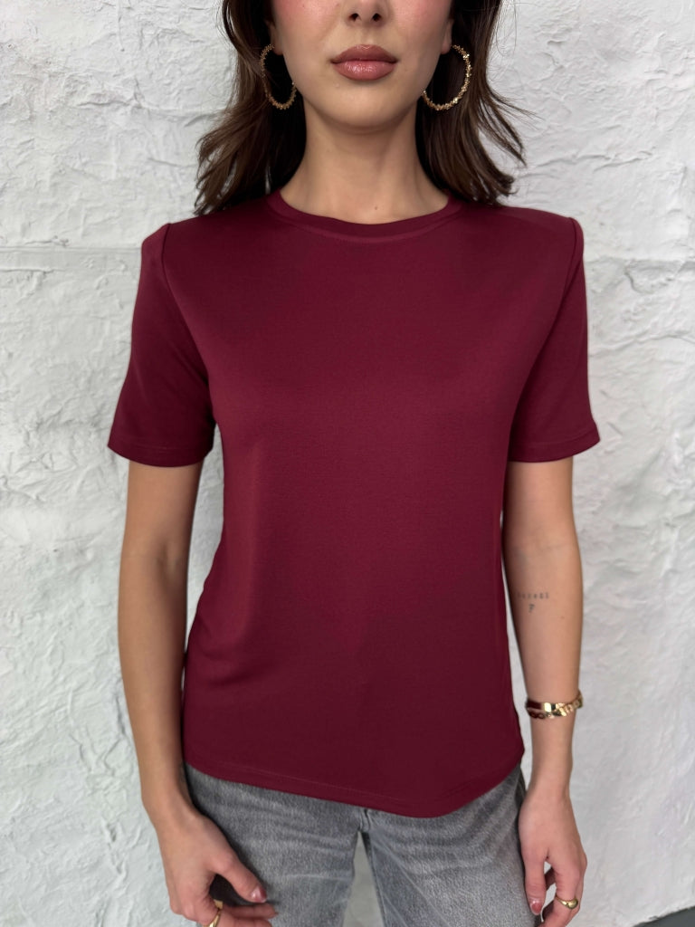 Bordo Vatkalı Modal Tshirt