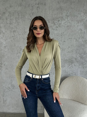Haki Vatkalı Modal Bodysuit Bluz