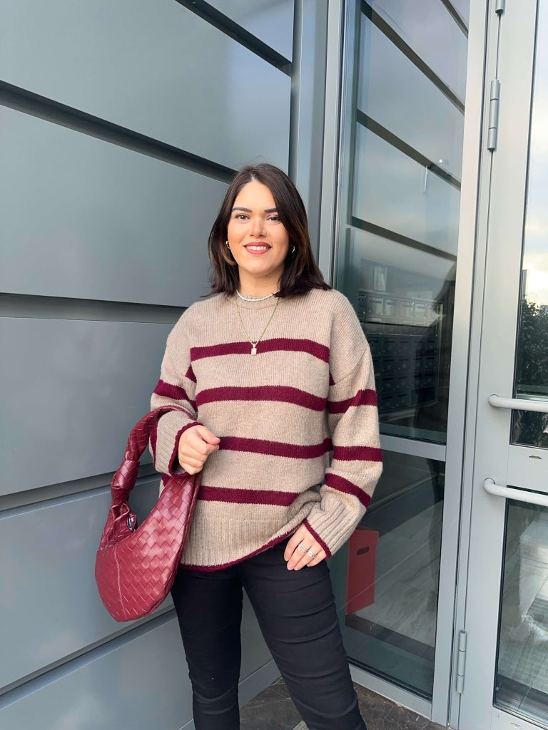 Vizon Çizgili Oversize Kazak