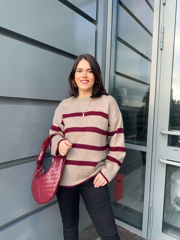 Vizon Çizgili Oversize Kazak