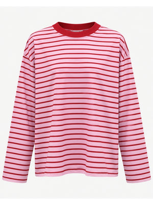 Pembe Çizgili Arkası Yazılı Sweat M-4865