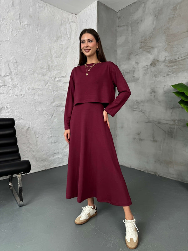 Bordo Modal Bluzlu İkili Takım Elbise