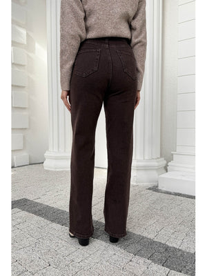 Kahverengi Yüksek Bel Straight Paça Kemerli Jean 700-Kahverengi